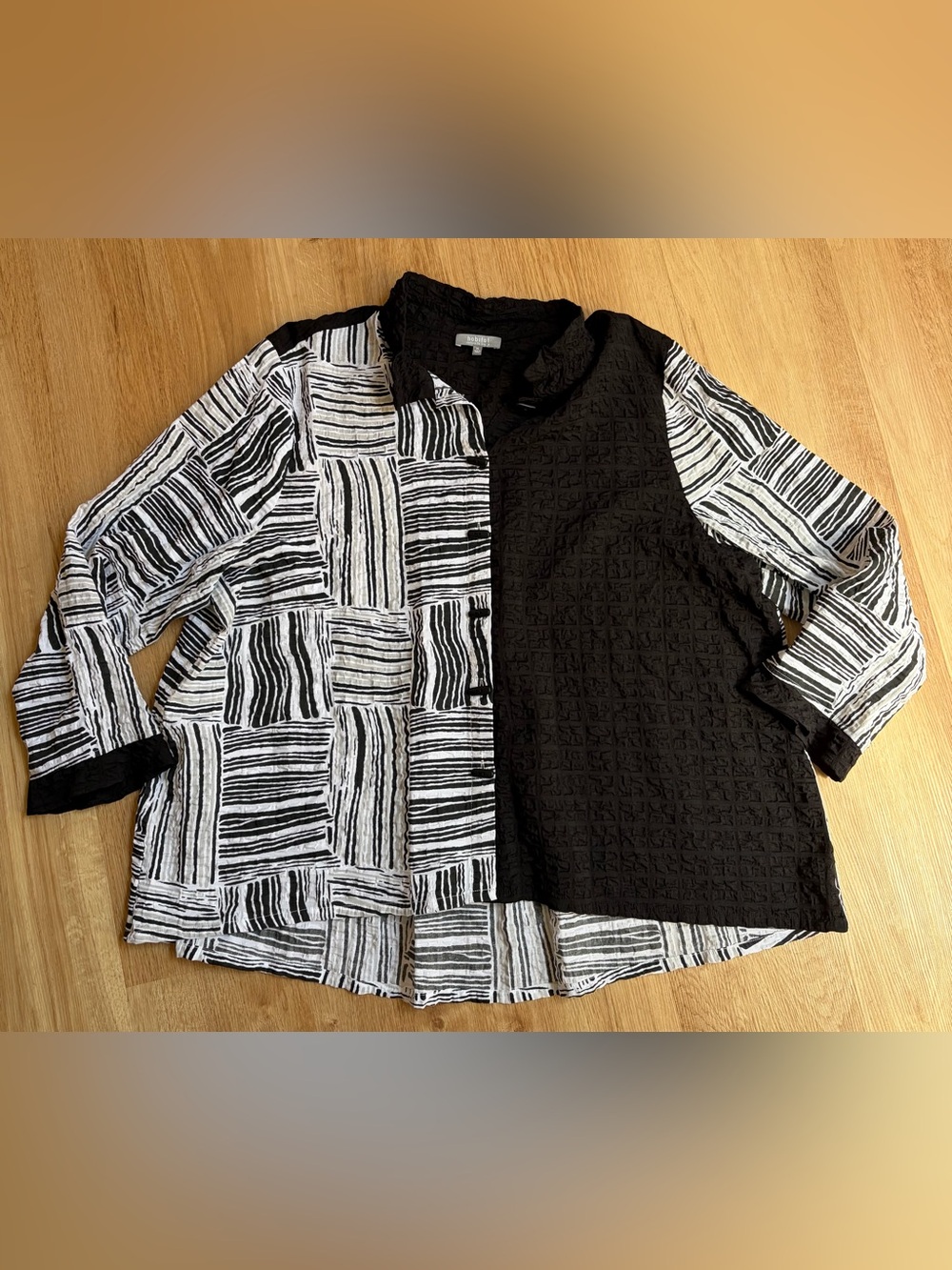 Habitat Tunic Top Black White Lagenlook Coastal Artsy Blouse Wire Collar XL - Picture 4 of 9